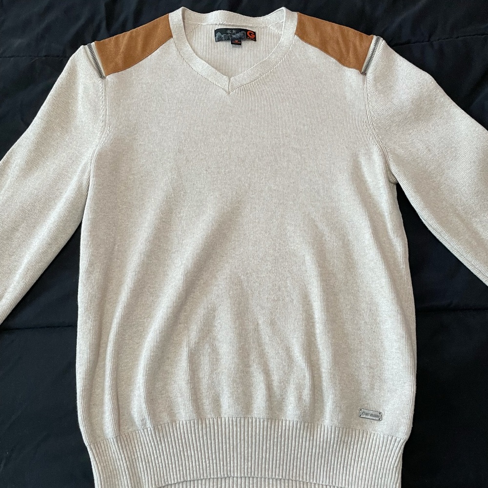 G by Guess Sweater with Zippered Shoulders and Suede Shoulder Pads